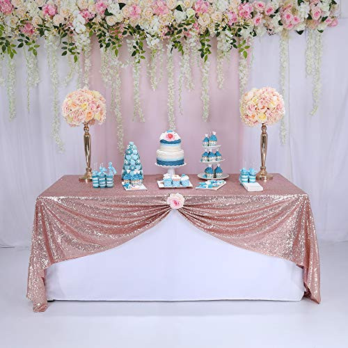 BalsaCircle TRLYC Sequin Rectangular Rose Gold Wedding Sequin Tablecloth 90 Inch by 132 Inch
